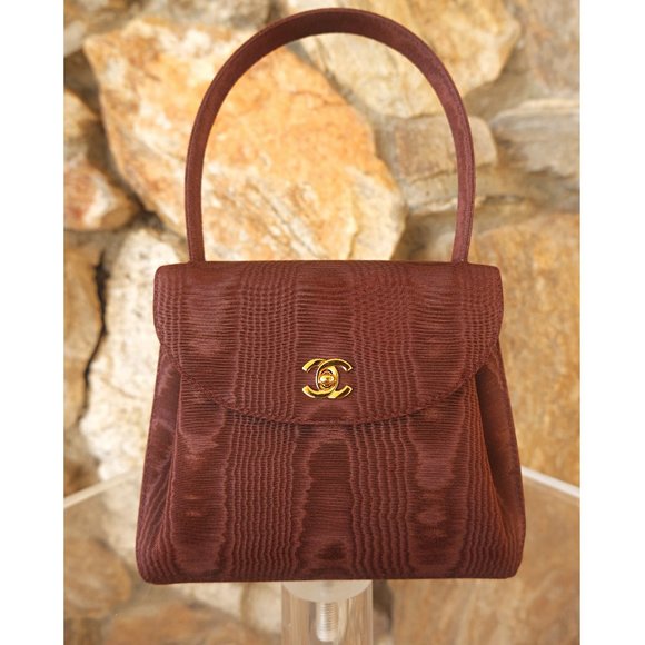 Chanel Handbags - Vintage Chanel Brown Satin Top Handle Mini Purse Circa 1999